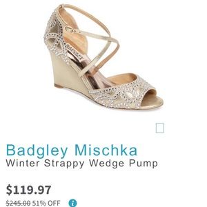 Badgley Mischka Platino Metallic Suede Wedge Heels